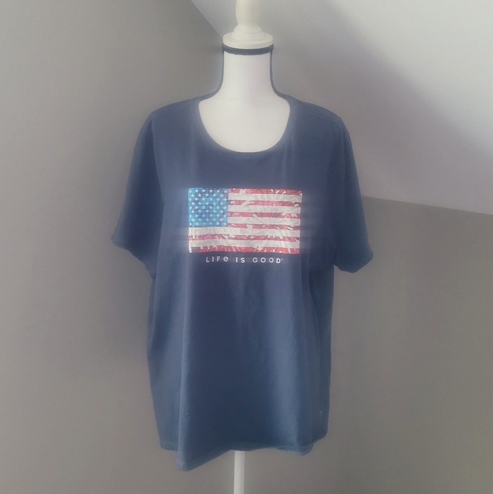 Life Is Good Womens American Flag T Shirt